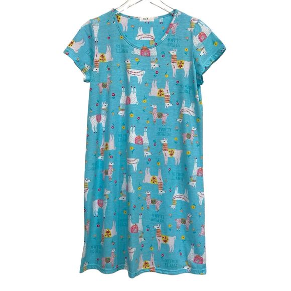 Blue Lama Print Cotton Blend Short Sleeve Nightgown Women's Size S NWOT - Picture 1 of 7